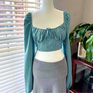 Blue Long Sleeve Crop Top size L